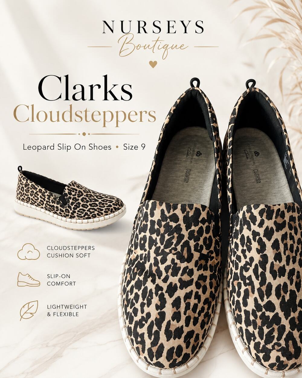 Clarks Cloudsteppers Leopard Print Slip-On Flats - Black & Tan